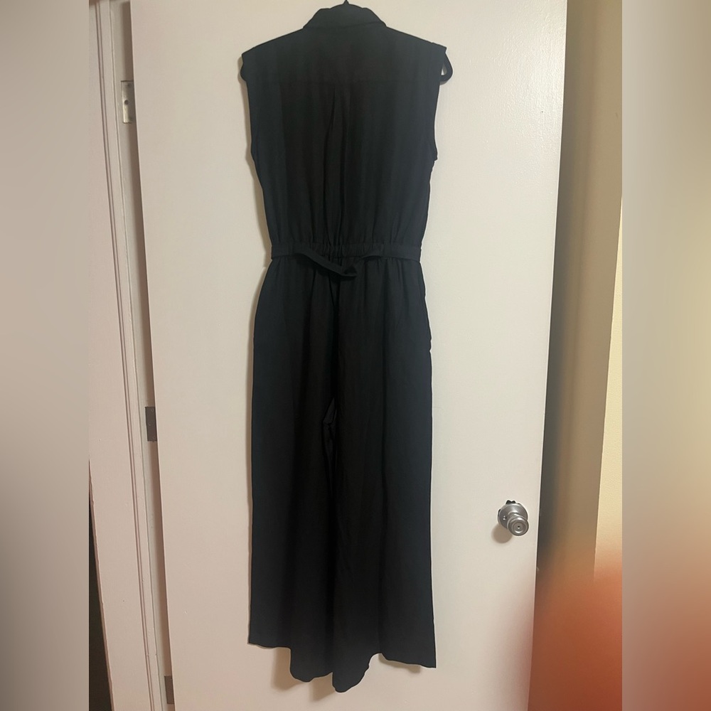 LOFT Classic Black Linen Jumpsuit, small